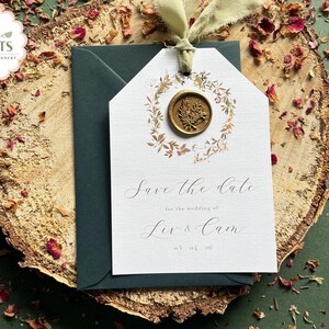 Retenez les dates rustiques avec cachet de cire, mariage rustique, faire-part de mariage avec cachet de cire, papeterie de mariage, gagnez la soirée, fleurs sauvages
