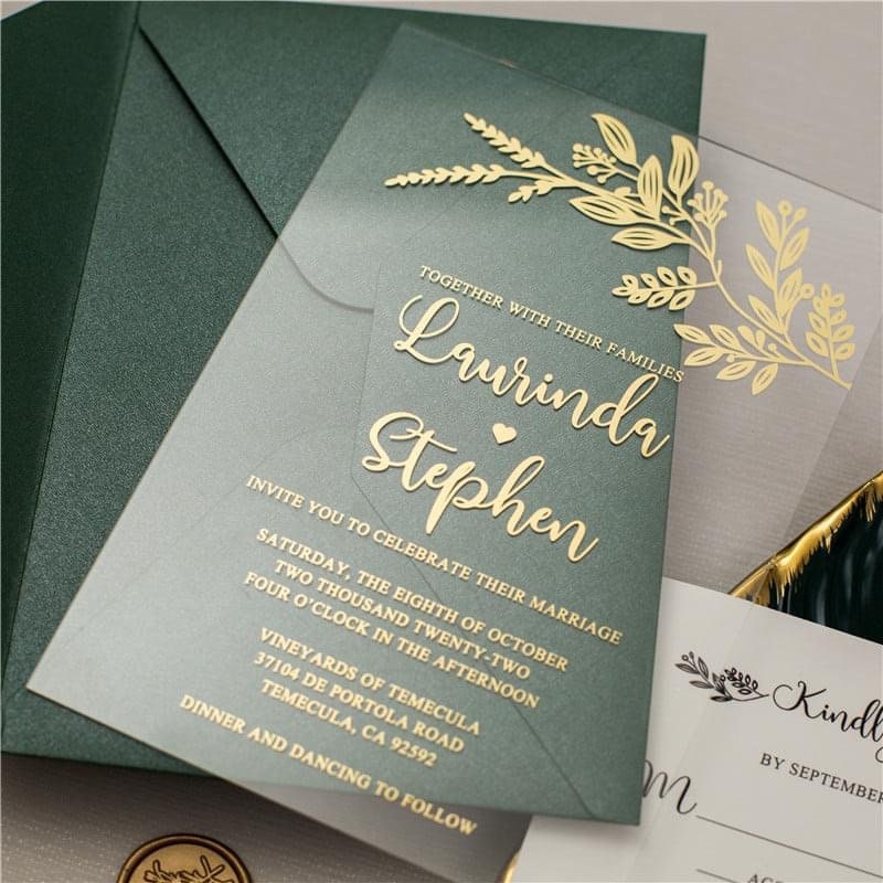 Gold Foil on Acrylic Wedding Invitation Set Emerald Green Etsy UK