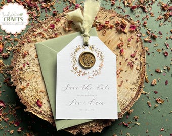 Save the Dates with Wax Seal, Rustic Wedding, Wax Seal Wedding Invites, Wedding Stationery, Save the Evening, Wildflowers