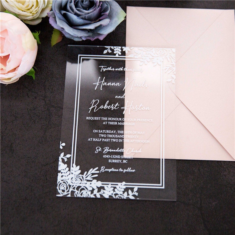 White Floral Acrylic Wedding Invitation 1mm Clear Perspex Etsy UK