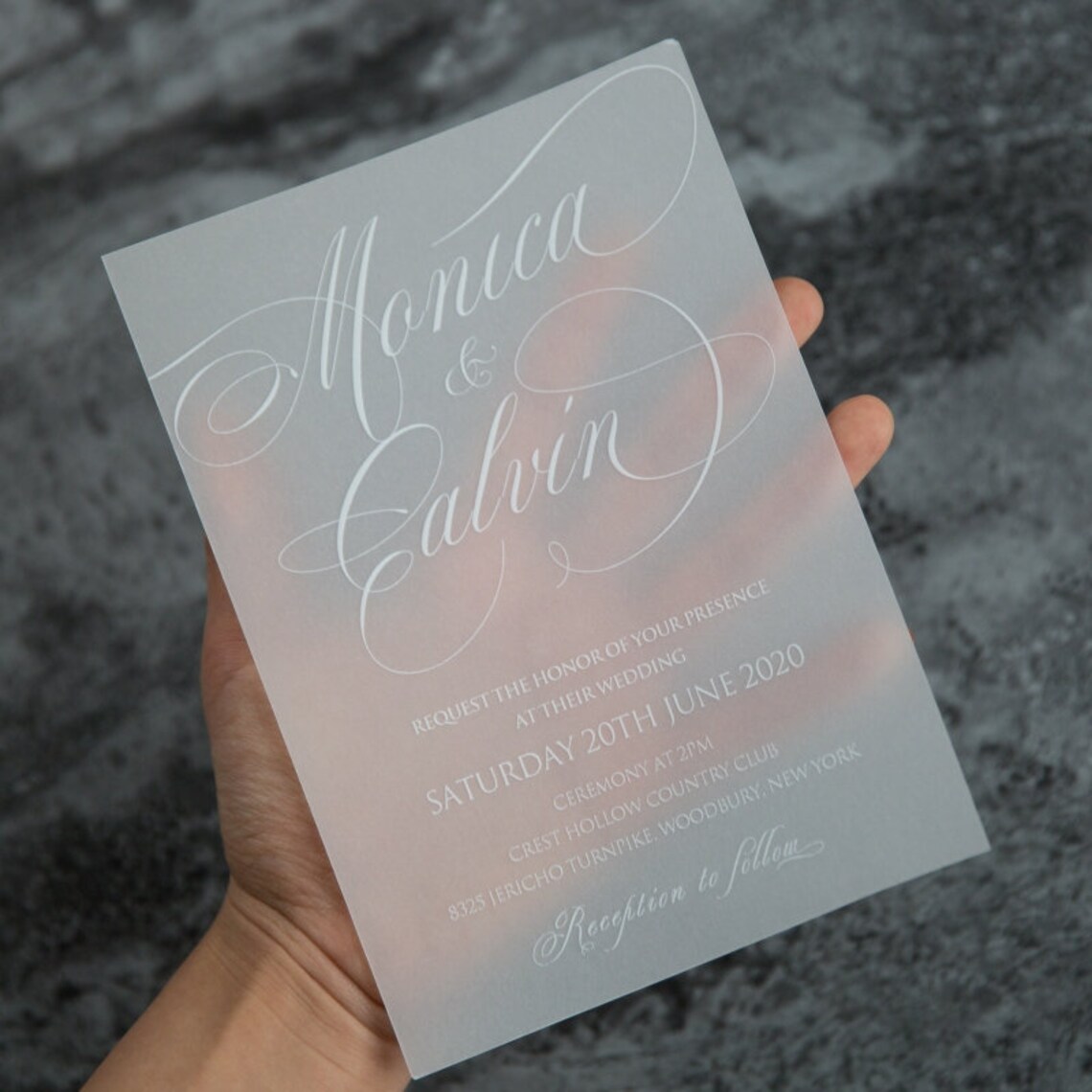Unique White Embossed Vellum Wedding Invitation UV Printing Etsy