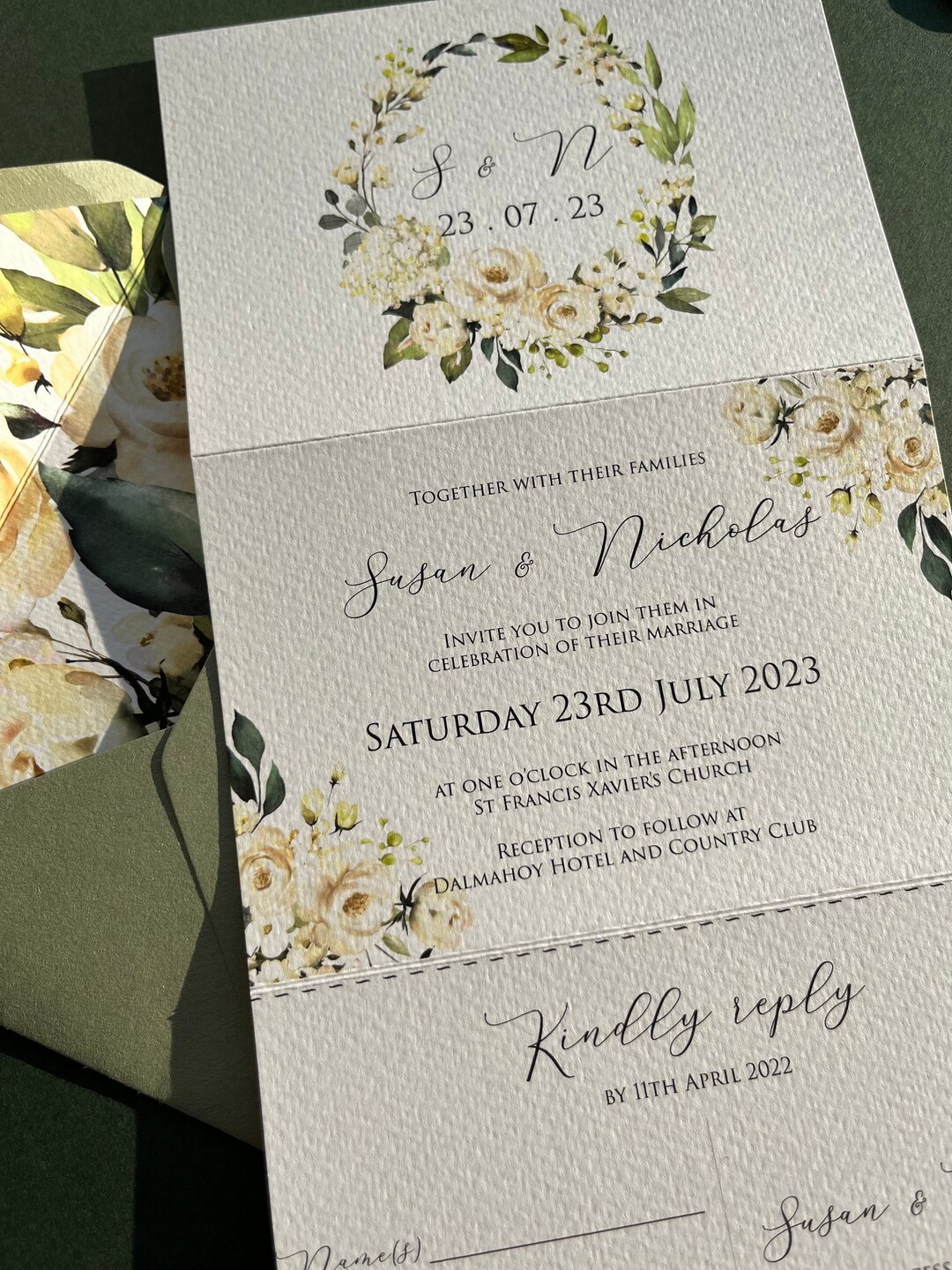Greenery Z Fold Wedding Invitation Sage Green Envelope Etsy