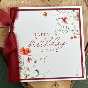 Cartão de aniversário para ela, cartão de aniversário para a mãe, cartão de felicitações com fita, cartões de aniversário feitos à mão
