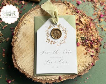 Sage Green Rustic Wedding Invites, Wildflower Wedding Stationery, Save the Dates, Rustic Wildflower Wedding Invitations, Luggage Tag