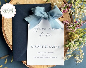 Save the Date Cards,  Luggage Tag Invites, Save our Date for Wedding Day, Silk Ribbon Wedding Invites,  Rustic Wedding Stationery