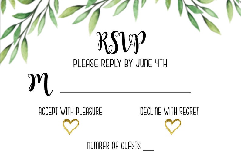 FREE SHIPPING Greenery Wedding Invitation Wedding Invitation Wedding Details Printable Wedding Invitation Set RSVP Card