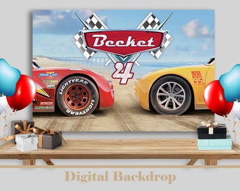 Red Sports Car NASCAR Race Car Birthday Banner Personalized Party Backdrop