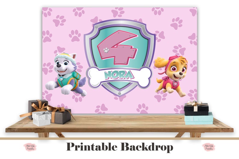 Paw Patrol Printable Backdrop Birthday Skye and Everest | Etsy
