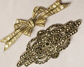 Antique Sterling and 835 Silver Signed S F Victorian Edwardian Paste Stone Bow Marcasite Germany C Clasp Brooch Scarf Pin Set Lot 1900 39 s