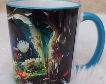 Keramiktasse Blumen Tasse Kaffeetasse Kaffeebecher Geschenk  Nacht 3D Optik Geburtstag