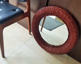Italian Rattan Mirror, Mid Century Wall Mirror