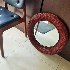Italian Rattan Mirror, Mid Century Wall Mirror