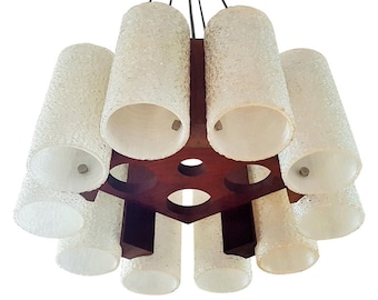 Mid Century Teak and Resin Chandelier, Denmark 1960s