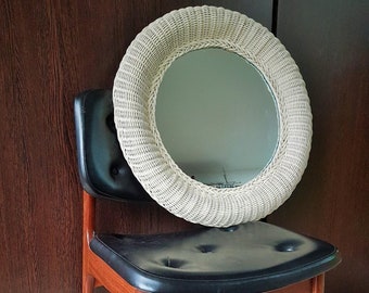 round rattan mirror, Italian mid-century wall mirror