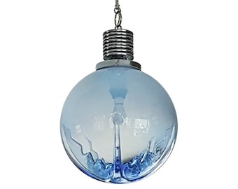 blue glass ball pendant lamp by Carlo Nason for Mazzega