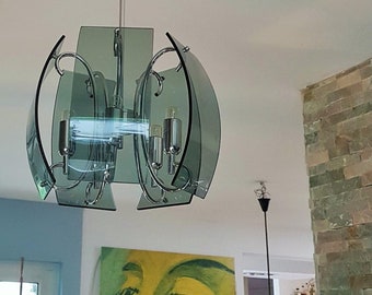 Italian pendant lamp made of glass and chrome