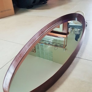Oval mid-century teak wall mirror with rope cord, Italy 1950s