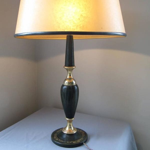 Mid Century Leather Table Lamp by Le Tanneur in the style of Adnet