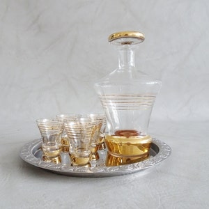 Glass liqueur set with tray, carafe with shot glasses