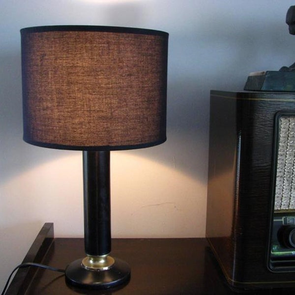 Mid Century Table Lamp by Le Tanneur, desk lamp leather brass