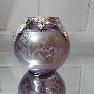 Art Deco Glass Vase by D Argyl, French Amethyst Glass and Silver Vase 1930s