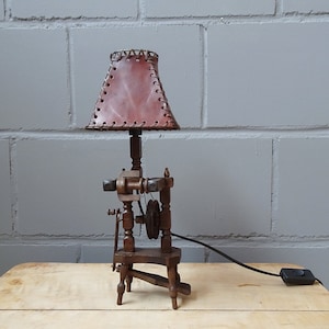 small spinning wheel table lamp, nostalgic table lamp, wood lamp