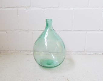 light green glass balloon bottle, wine balloon, vintage Demijohn