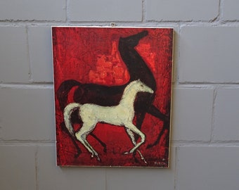 Ölbild Pferde signiert P Fulvio, impressionistisches Malerei, Pferde Bild auf Leinwand