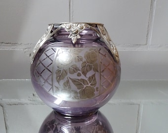 Art Deco Glass Vase by D Argyl, French Amethyst Glass and Silver Vase 1930s