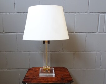 Lucite table lamp with golden details, 1970s