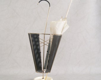 French umbrella stand in metal in Mategot style, stand for umbrella