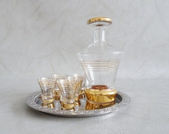 Glass liqueur set with tray, carafe with shot glasses