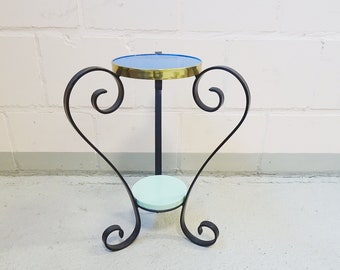 Plant stand Mid Century with two pitches, flower etagere blue, side table wrought iron