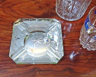 Art Deco mirrored glass ashtray with cut by Saint Gobain