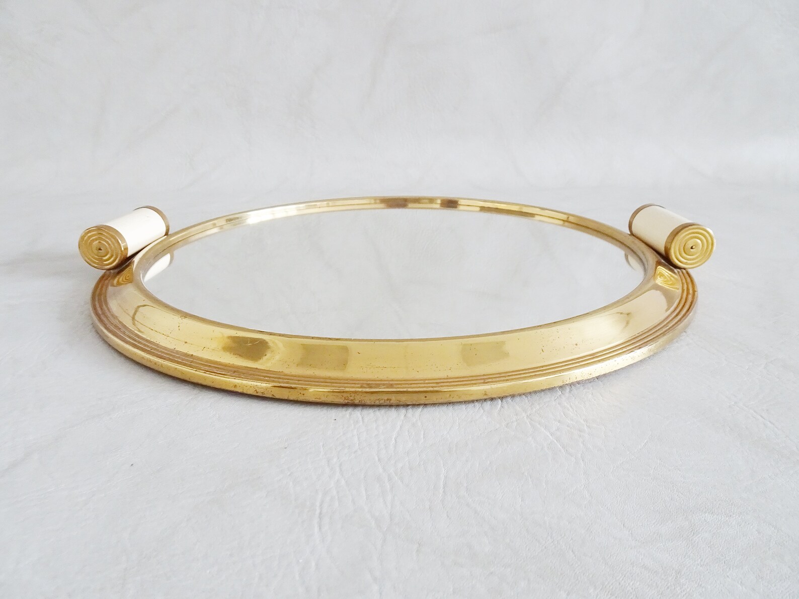 Large round mirror tray gold coloured Art Deco Serving tray Etsy