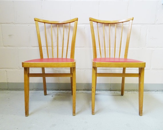 Kitchen Chair 50s Wooden With Red Seat, Red Wooden Chair Seats