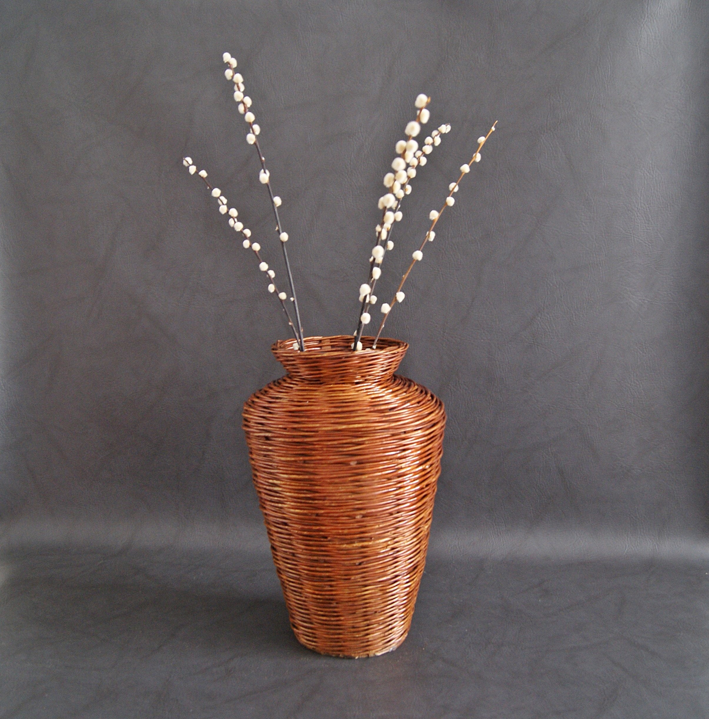Large rattan vase with insert, willow braid floor vase, basket vase