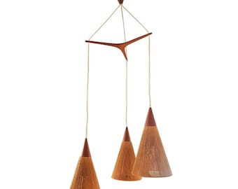 Danish Teak Rope Lamp by Ib Fabiansen for Fog & Mørup, Scandinavian Cascade Lamp
