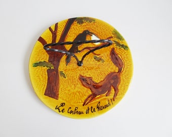 Serving plate Le Corbeau et le Renard, French ceramic cheese plate