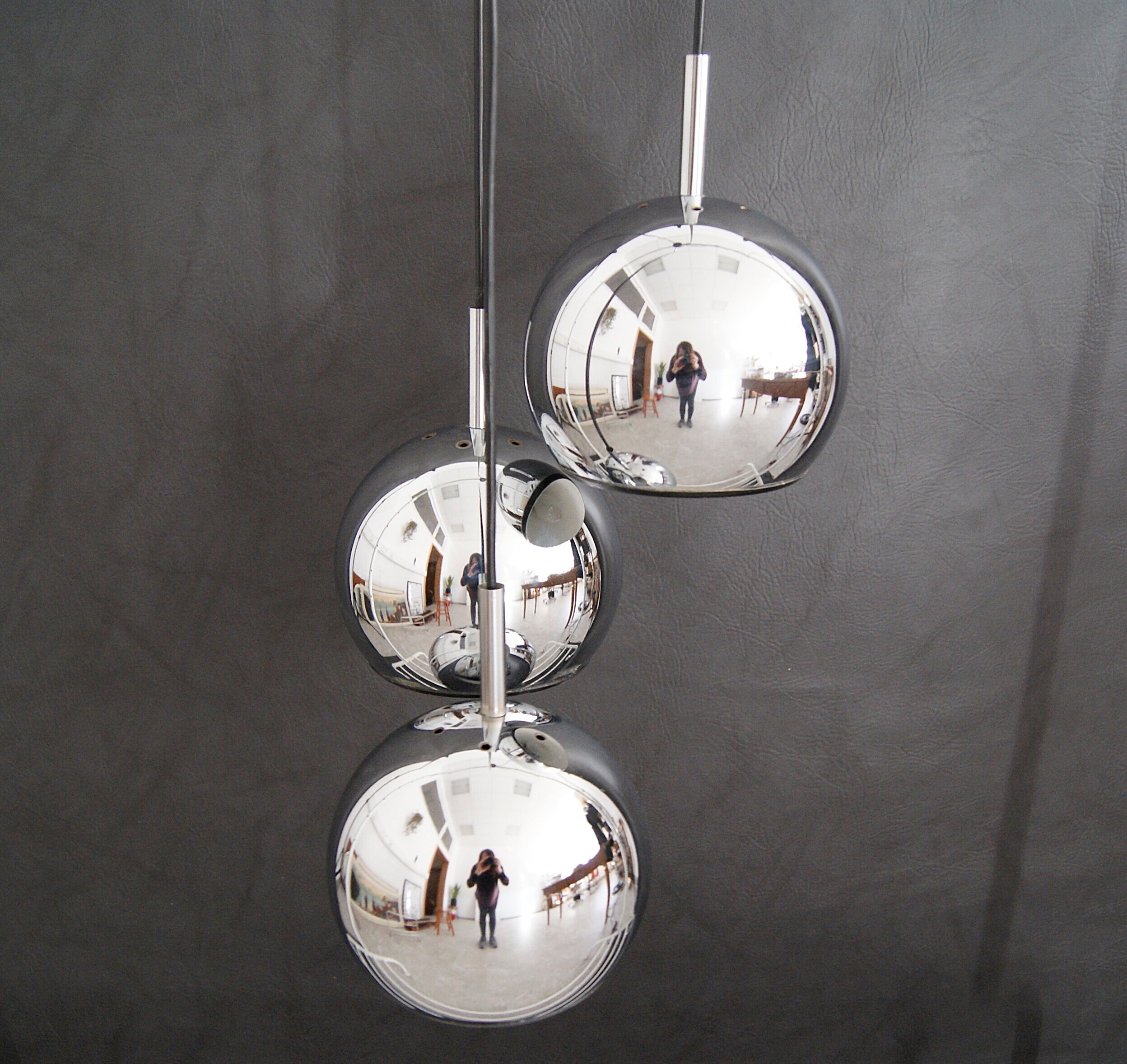 Cascade lamp Mid Century, hanging lamp chrome, ball lamp, space age