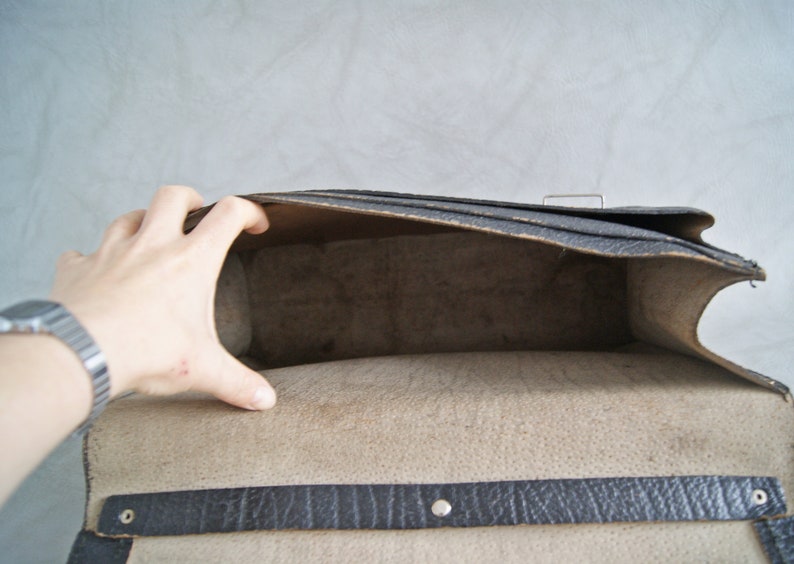 Vintage briefcase black leather work bag