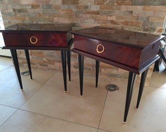 Mahogany bedside tables, France 1950s