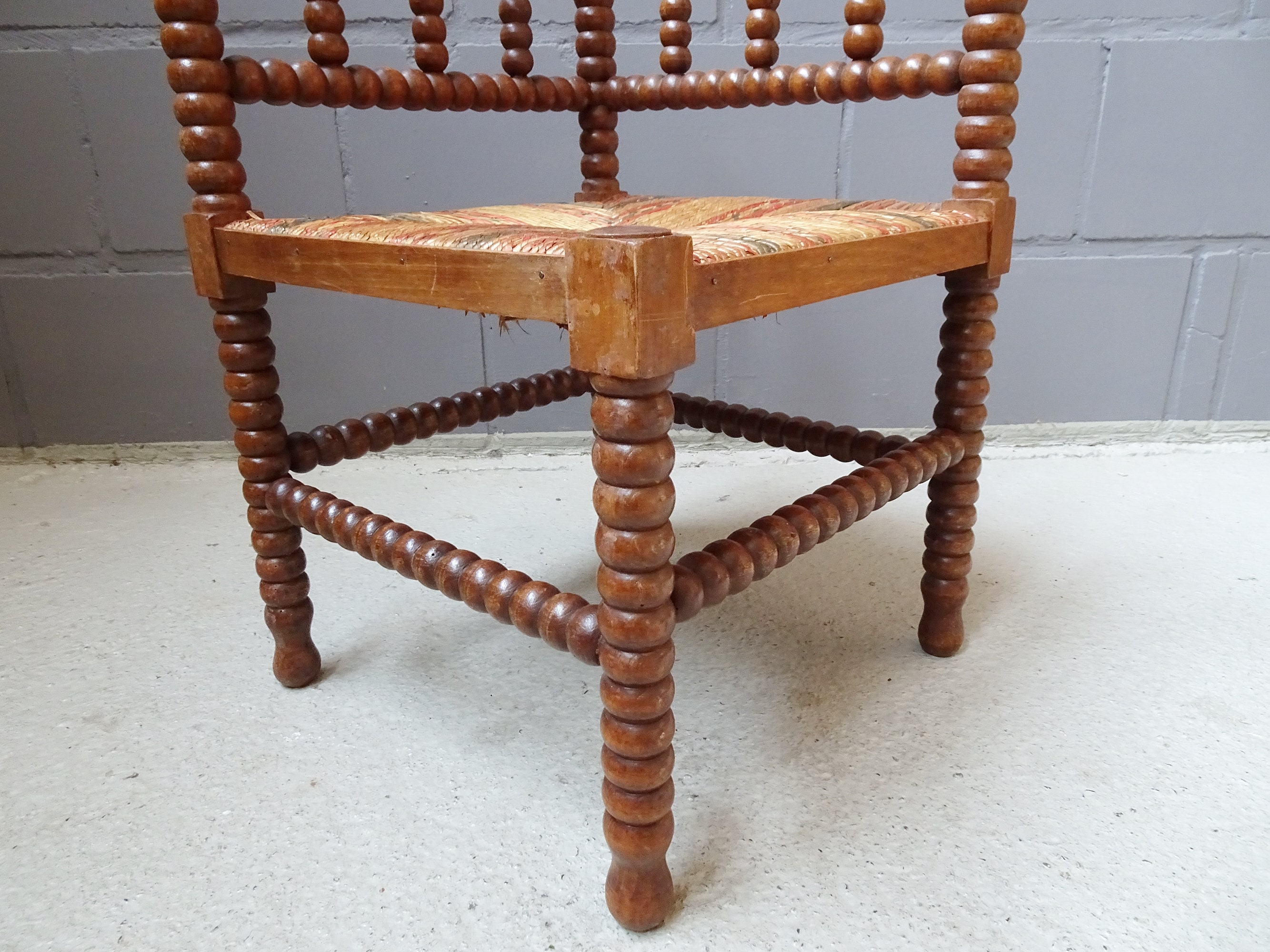 rustic Spanish stool with backrest, sisal stool, ottoman, corner chair