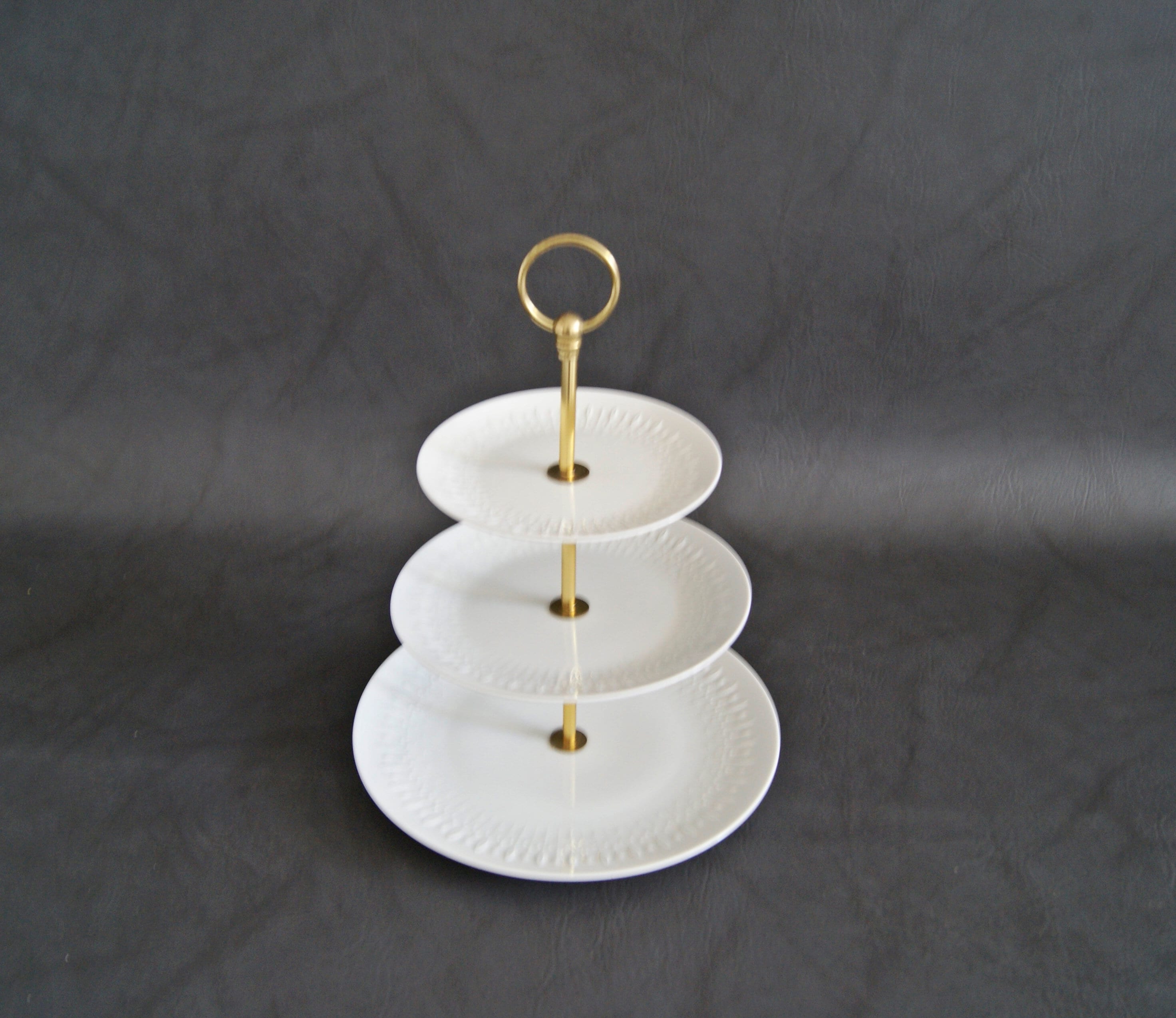Large white porcelain Etagere with brass handle, offer bowl, porcelain