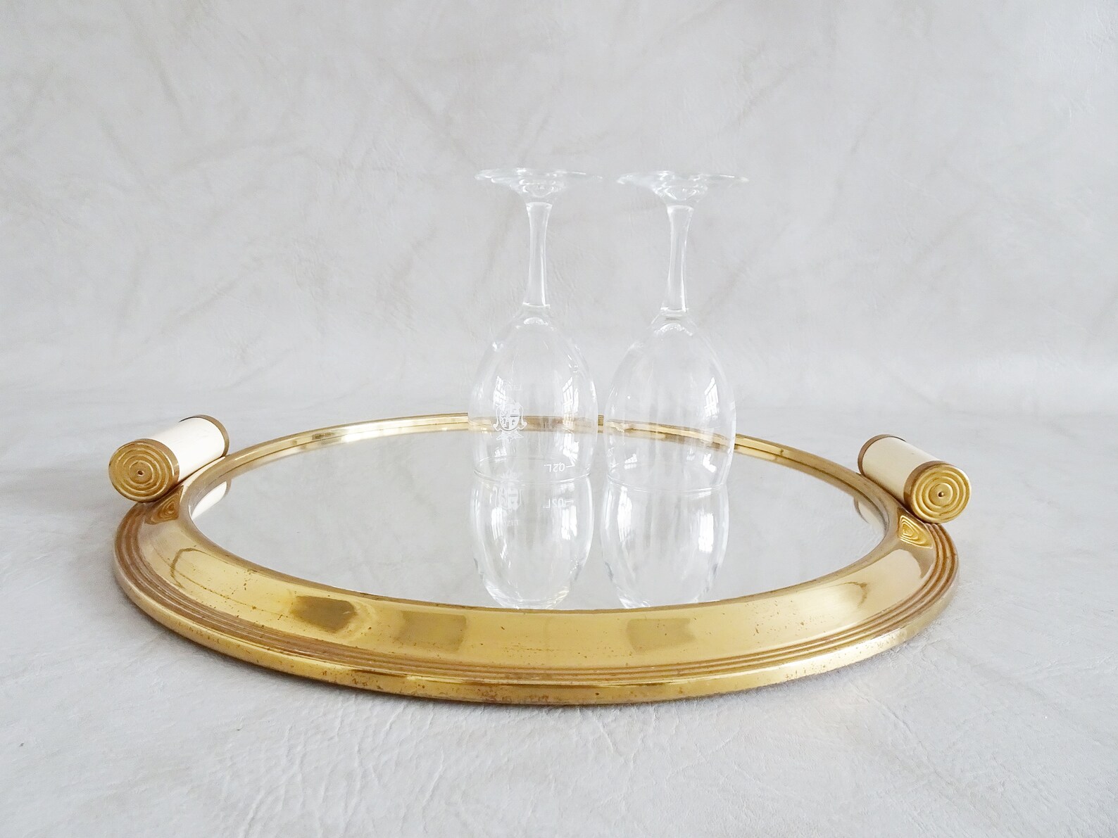 Large round mirror tray gold coloured Art Deco Serving tray Etsy