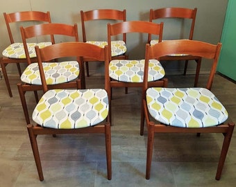 Teak Dining Chair Set by Gianfranco Frattini for Cassina Model 101, seven Mid Century wooden chairs
