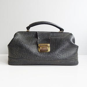 borsa in pelle nera, piccola custodia da medico anni '30