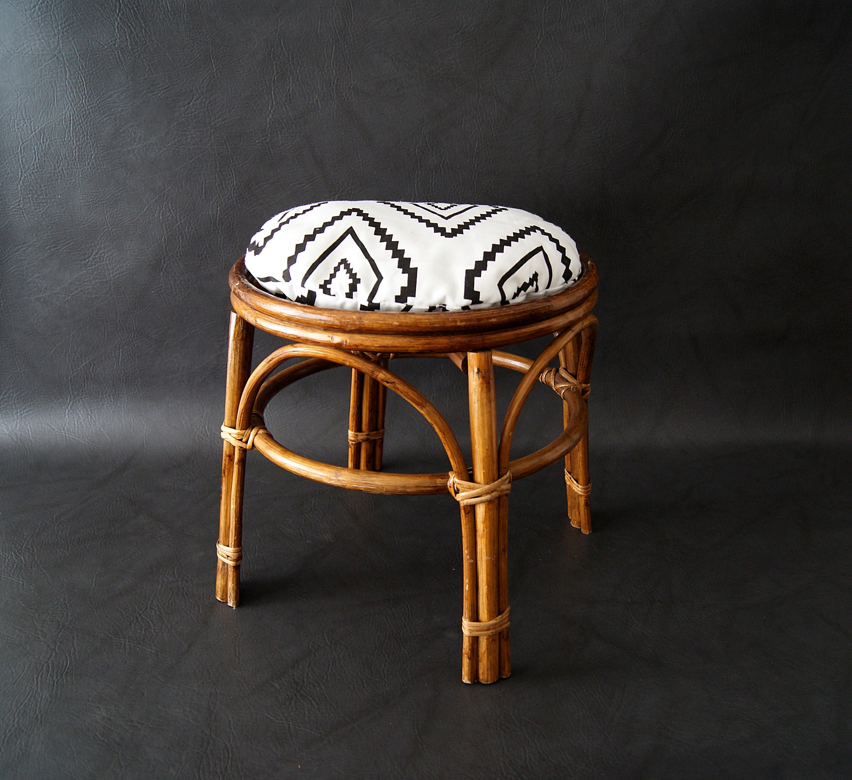 Bamboo stool with pillow, round little stool, side table, rattan stool