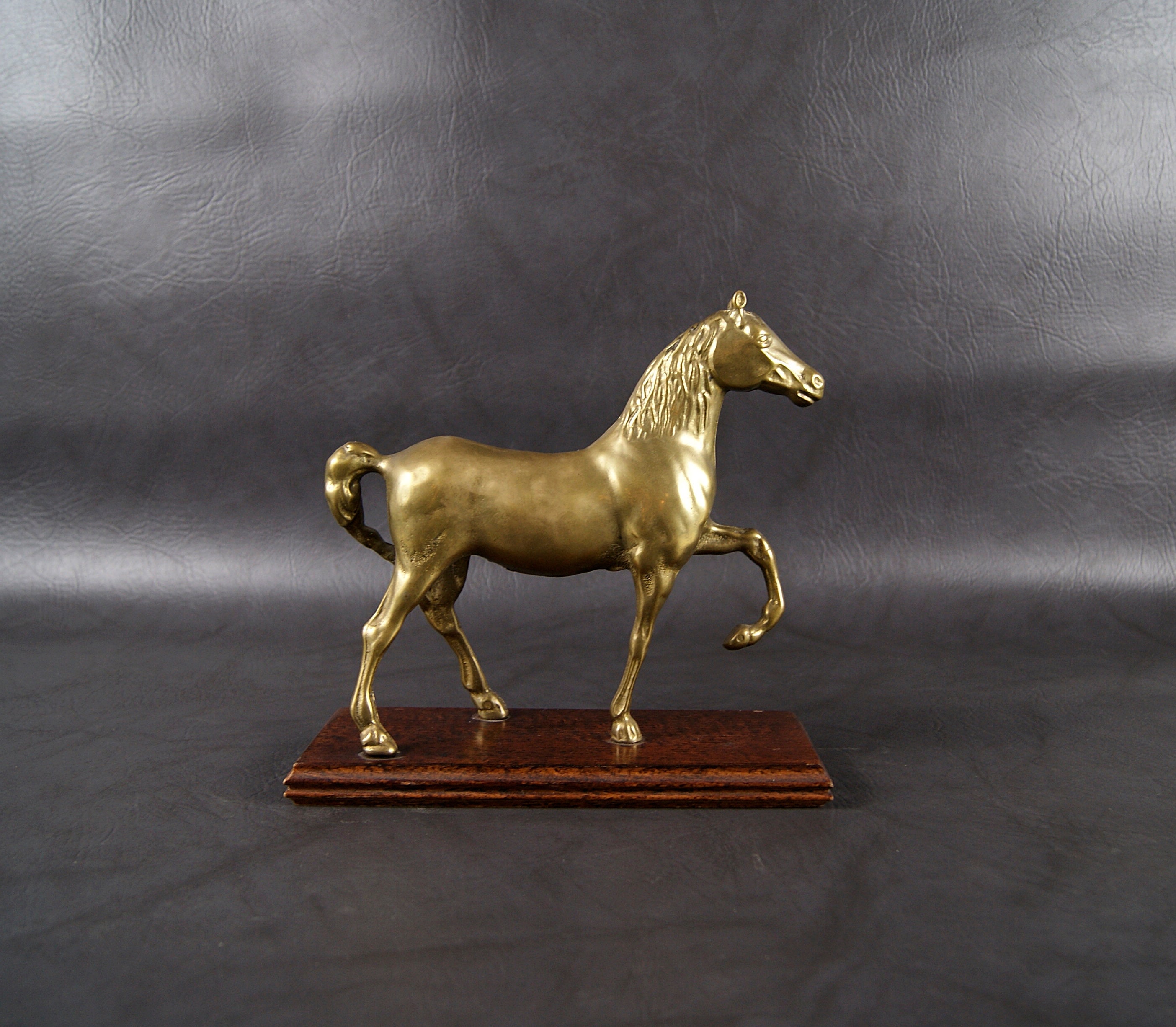Brass horse figure on pedestal, sculpture Hollywood Regency mid century