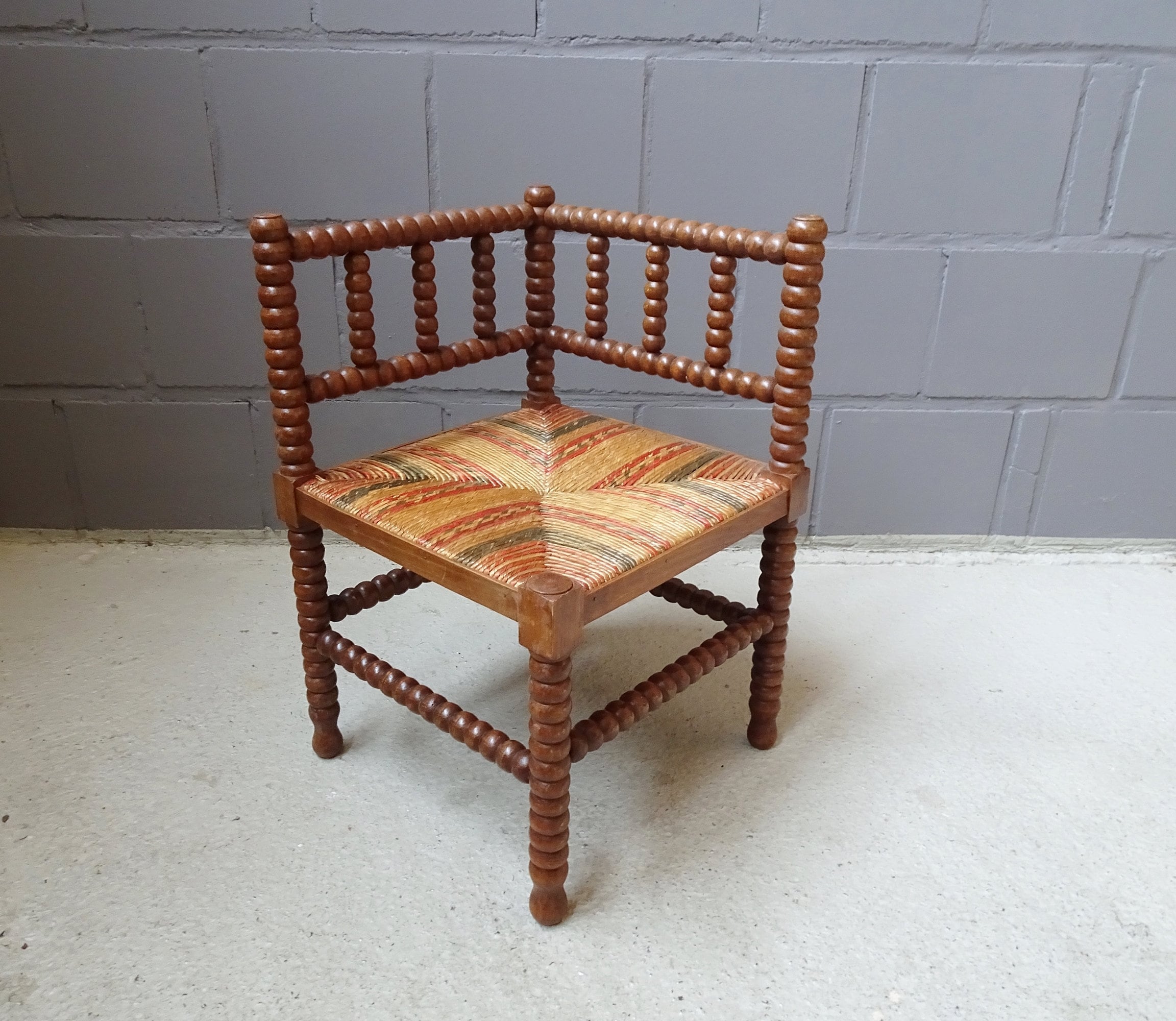 rustic Spanish stool with backrest, sisal stool, ottoman, corner chair
